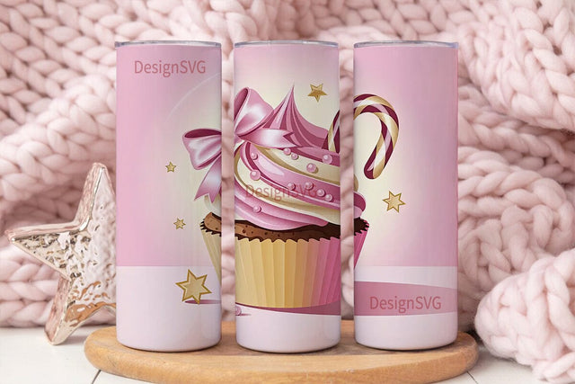 Pink Cupcake Candy Cane 20oz Tumbler Sublimation DesignSVG 