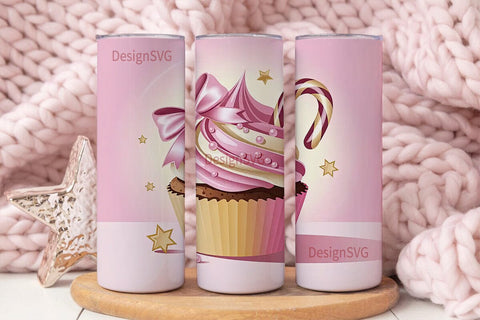 Pink Cupcake Candy Cane 20oz Tumbler Sublimation DesignSVG 