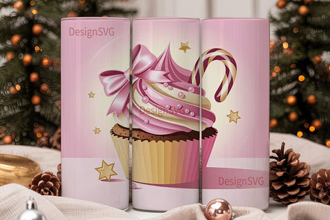 Pink Cupcake Candy Cane 20oz Tumbler Sublimation DesignSVG 
