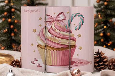 Pink Cupcake Candy Cane 20oz Tumbler Sublimation DesignSVG 