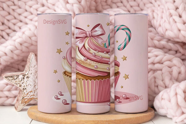 Pink Cupcake Candy Cane 20oz Tumbler Sublimation DesignSVG 