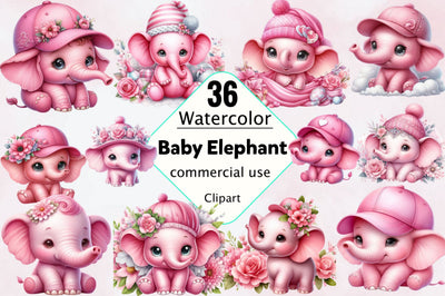 Pink Cute Baby Elephant Clipart Sublimation SVGArt 