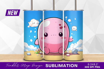 Pink cute cartoon character on sunny beach Sublimation Regulrcrative 