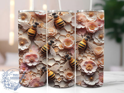 Pink Cute Honeybee Nature 20oz Tumbler, Bee Theme, 20oz Wrap, Sublimation Design, Nature Tumbler, Cute Style, PNG File Sublimation ToriDesigns 