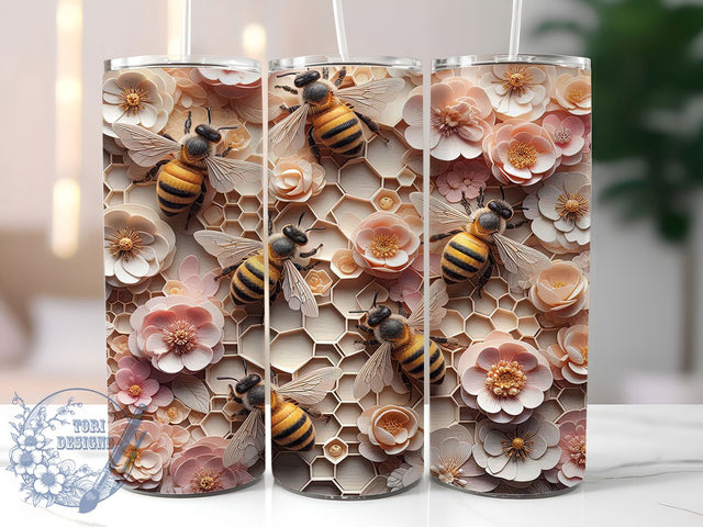 Pink Cute Honeybee Nature 20oz Tumbler, Bee Theme, 20oz Wrap, Sublimation Design, Nature Tumbler, Cute Style, PNG File Sublimation ToriDesigns 