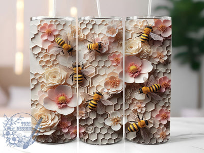 Pink Cute Honeybee Nature 20oz Tumbler, Bee Theme, 20oz Wrap, Sublimation Design, Nature Tumbler, Cute Style, PNG File Sublimation ToriDesigns 