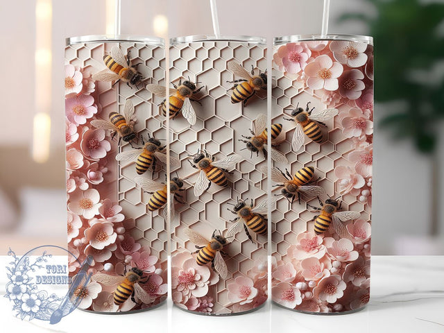 Pink Cute Honeybee Nature 20oz Tumbler, Bee Theme, 20oz Wrap, Sublimation Design, Nature Tumbler, Cute Style, PNG File Sublimation ToriDesigns 