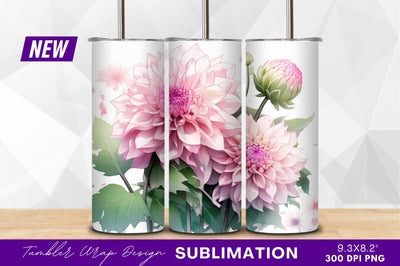 Pink dahlia blossom floral design tumbler png Sublimation Regulrcrative 