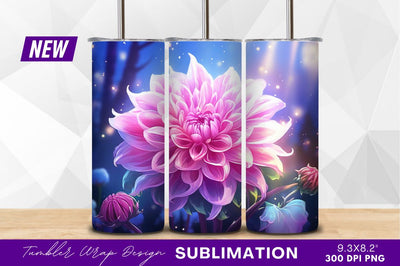Pink dahlia flower bloom digital art tumbler png Sublimation Regulrcrative 