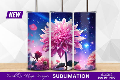 Pink dahlia flower field at night tumbler png Sublimation Regulrcrative 