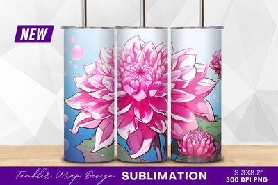 Pink dahlia flower illustration tumbler png Sublimation Regulrcrative 