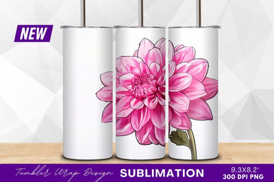 Pink dahlia flower illustration tumbler png Sublimation Regulrcrative 