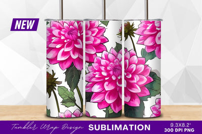 Pink dahlia flower pattern seamless tumbler png Sublimation Regulrcrative 