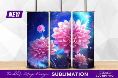 Pink dahlia flowers against cosmic sky background Sublimation Regulrcrative 