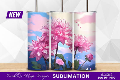 Pink dahlia flowers against pastel sky background Sublimation Regulrcrative 