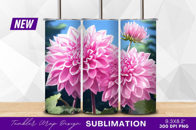 Pink dahlia flowers blooming against a blue sky Sublimation Regulrcrative 