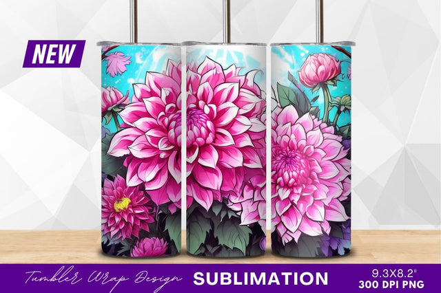 Pink dahlia flowers blooming tumbler png Sublimation Regulrcrative 
