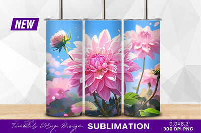 Pink dahlia flowers blossom tumbler png Sublimation Regulrcrative 