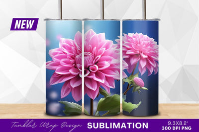 Pink dahlia flowers blossoming tumbler png image Sublimation Regulrcrative 