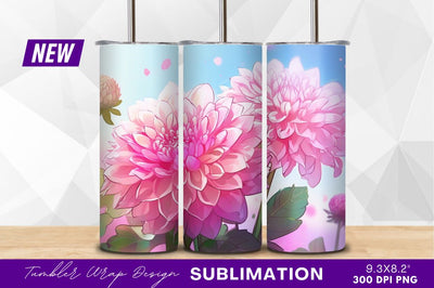 Pink dahlia flowers blossoming with petals tumbler png Sublimation Regulrcrative 
