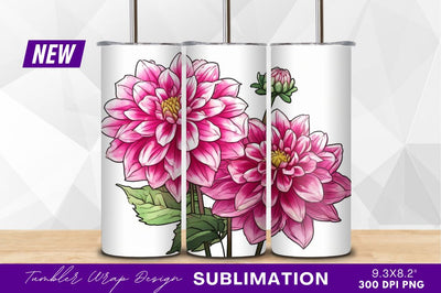 Pink dahlia flowers botanical illustration tumbler png Sublimation Regulrcrative 
