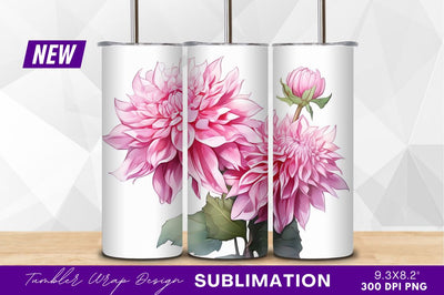 Pink dahlia flowers elegant tumbler png illustration Sublimation Regulrcrative 