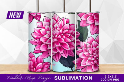 Pink dahlia flowers illustration for tumbler png Sublimation Regulrcrative 