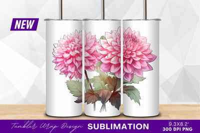 Pink dahlia flowers illustration isolated tumbler png Sublimation Regulrcrative 