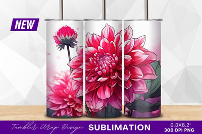 Pink dahlia flowers illustration tumbler png Sublimation Regulrcrative 
