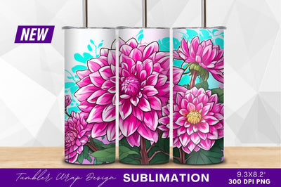 Pink dahlia flowers illustration tumbler png Sublimation Regulrcrative 