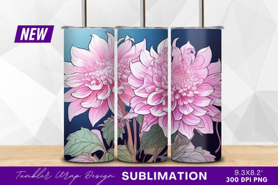 Pink dahlia flowers illustration tumbler png Sublimation Regulrcrative 