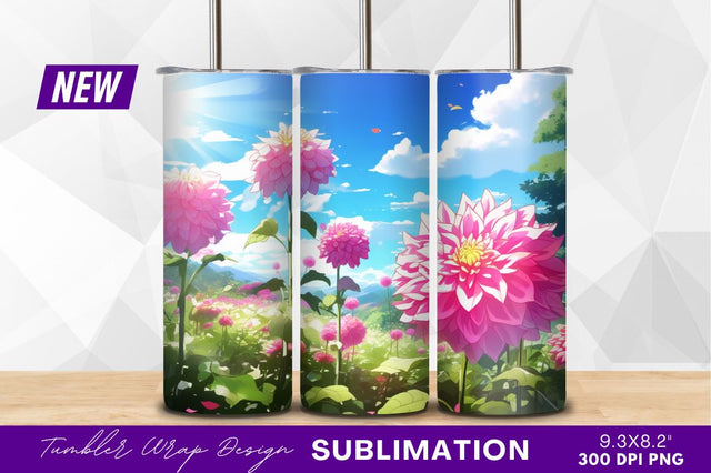Pink dahlia flowers in a summer garden Sublimation Regulrcrative 