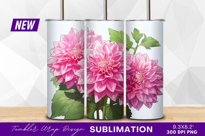 Pink dahlia flowers isolated tumbler png Sublimation Regulrcrative 