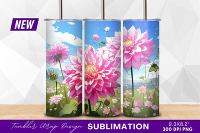 Pink dahlia flowers landscape tumbler png Sublimation Regulrcrative 