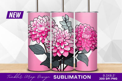Pink dahlia flowers tumbler png background design Sublimation Regulrcrative 