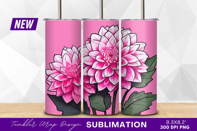 Pink dahlia flowers tumbler png decoration Sublimation Regulrcrative 