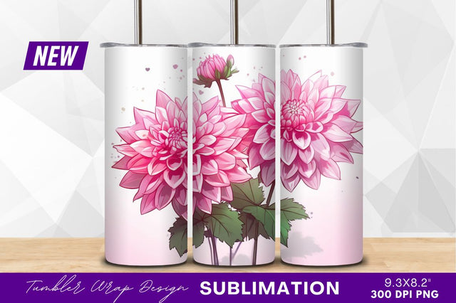 Pink dahlia flowers tumbler png design Sublimation Regulrcrative 