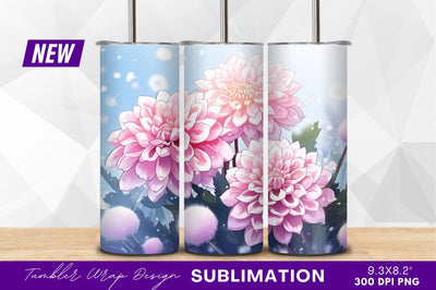 Pink dahlia flowers tumbler png floral design Sublimation Regulrcrative 