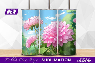 Pink dahlia flowers tumbler png illustration Sublimation Regulrcrative 