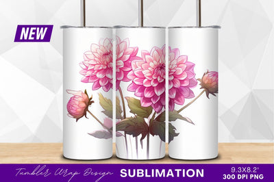 Pink dahlia flowers tumbler png illustration Sublimation Regulrcrative 