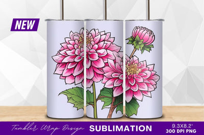Pink dahlia illustration tumbler png ready design Sublimation Regulrcrative 