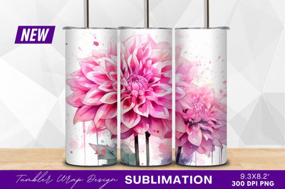Pink dahlia watercolor illustration for tumbler png Sublimation Regulrcrative 