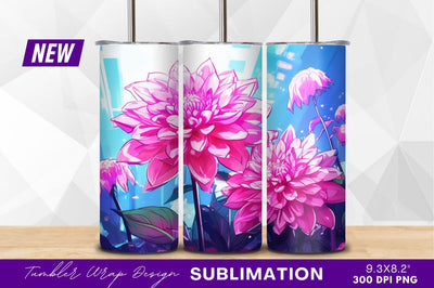 Pink dahlias and cityscape tumbler png Sublimation Regulrcrative 