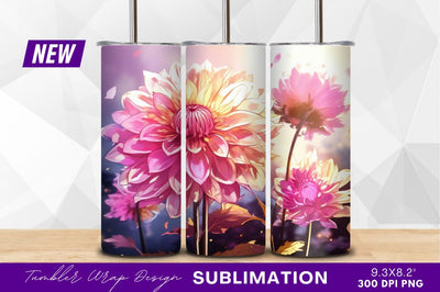 Pink dahlias artistic floral background tumbler png Sublimation Regulrcrative 