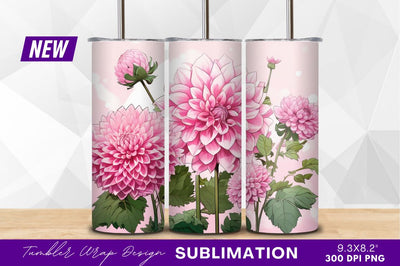Pink dahlias bloom vector tumbler png Sublimation Regulrcrative 