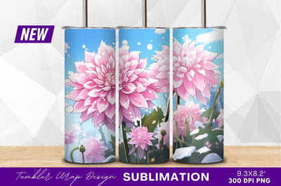 Pink dahlias blooming under a blue sky Sublimation Regulrcrative 