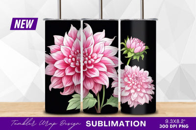 Pink dahlias blossom on black background illustration Sublimation Regulrcrative 