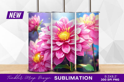 Pink dahlias close up tumbler png Sublimation Regulrcrative 