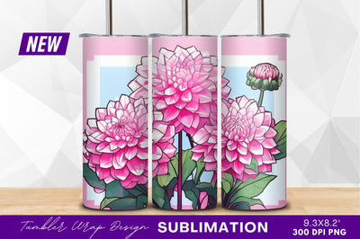 Pink dahlias flowers with buds tumbler png Sublimation Regulrcrative 
