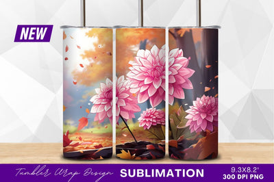 Pink dahlias in an autumn landscape tumbler png Sublimation Regulrcrative 